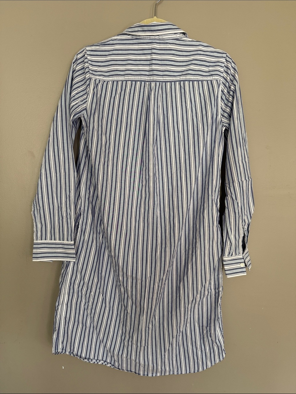 Lands' End Blue and White Striped Long Button-Front Shirt Dress - Picture 3 of 3